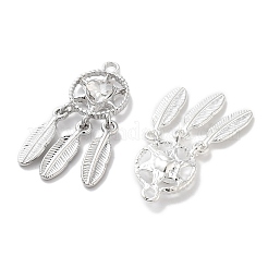 ラックメッキ合金ラインストーンペンダント  鉛フリー＆カドミウムフリー＆ニッケルフリー  羽付きネット/ウェブ  ハート  クリスタル  プラチナ  34x13x4mm  穴：2mm&nbsp;PALLOY-F311-19P-01