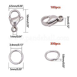 304ステンレススチール製ロブスタークロウ留め金  オープン丸カン付き  ステンレス鋼色  6.8x5.2x1.1cm&nbsp;STAS-PH0019-50P