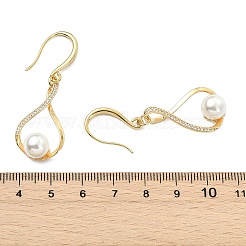 Brass Micro Pave Clear Cubic Zirconia & Shell Pearl Dangle Earrings&nbsp;EJEW-JE07095