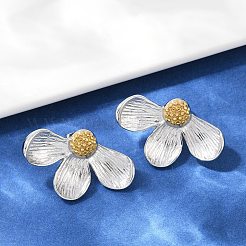 304ステンレススチールツートンスタッドピアス  花  ゴールデン·ステンレス鋼色  20x31mm&nbsp;EJEW-S265-09GP