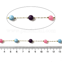 Handmade Natural Dyed White Jade Round Beaded Chains&nbsp;CHC-F020-01G-02