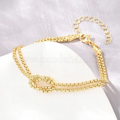 Brass Box Chain Knot 2-Strand Bracelets for Women&nbsp;KK-CBA68DA-17B-G