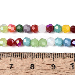 オペークガラスビーズ連売り  ファセット（32ファセット）  ラウンド  ミックスカラー  4mm  穴：0.8mm  約87~93個/連  32~33cm&nbsp;EGLA-A035-P4mm-HL01