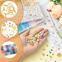 DIYイヤリング/ブレスレットキット  ポリマー粘土ビーズを含む  アクリルビーズ  ウッドビーズ  合金ペンダント  CCBプラスチックビーズ  真鍮ボールチープとピアスフック  弾性水晶の線  ミックスカラー  6x0.5~1mm  穴：1.8mm  48色  7 G /カラー  336グラム&nbsp;DIY-FS0007-90