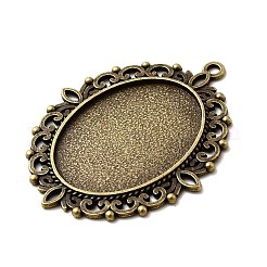 大ヴィンテージチベットのスタイル合金のペンダントのカボションのセッティング  プレーンエッジベゼルカップ  カドミウムフリー＆ニッケルフリー＆鉛フリー  アンティークブロンズ  楕円形のトレイ：30x40mm  61x48x2.5mm  穴：3mm&nbsp;X-TIBEP-M018-70AB-NF