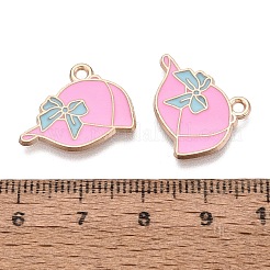 合金エナメルチャーム  野球帽とリボンのチャーム  ライトゴールド  パールピンク  16x19x1mm  穴：1.6mm&nbsp;ENAM-Q004-01KCG-09