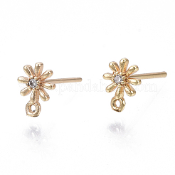 真鍮マイクロキュービックジルコニアスタッドピアス  カン付き  18KGP本金メッキ  ニッケルフリー  花  透明  8x6mm  穴：0.7mm  ピン：0.8mm&nbsp;KK-N231-01B-NF