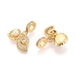Brass Micro Pave Clear Cubic Zirconia and ABS Imitation Pearl European Dangle Charms&nbsp;KK-T079-87G
