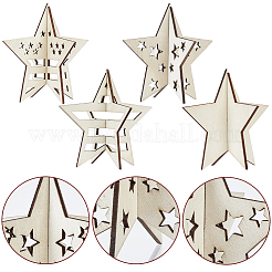 4 スタイルのクリスマステーマ未完成の木製ソリッドディスプレイデコレーション  家の装飾用品  パパイヤホイップ  スター  78x79x75mm&nbsp;DJEW-WH20002-21B