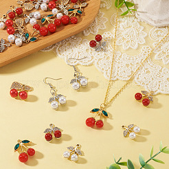 24pcs6スタイルアロイラインストーンペンダント  レジンとエナメルで  チェリー  ミックスカラー  20.5~27.5x10.5~23x9~10.5mm  穴：1.6~2.5mm  4個/スタイル&nbsp;FIND-TA0009-74