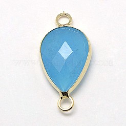 ゴールデントーン真鍮ガラスティアドロップリンクコネクター  ライトスカイブルー  21x11x5mm  穴：2mm&nbsp;GLAA-J010A-HF23-G