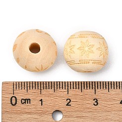 未完成の天然木ヨーロッパビーズ  大穴ビーズ  無鉛の  レーザー彫刻模様  模様のラウンド  ミックスカラー  15.5x14.5mm  穴：4mm&nbsp;X-WOOD-T025-001-LF