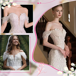 女性用ポリエステルスリーブ  鉄製安全ピンブローチ付き  ホワイト  480x110x6~12.5mm&nbsp;AJEW-WH0696-306A