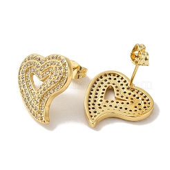 Rack Plating Heart Brass Micro Pave Cubic Zirconia Stud Earrings for Women&nbsp;EJEW-P272-11G