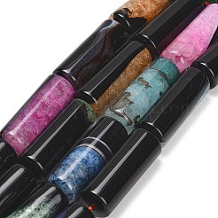 天然石瑪瑙ビーズ連売り  染め＆加熱  コラム  ミックスカラー  39.5~40x13.5~15mm  穴：1.2~1.4mm  約10個/連  15.51''~15.63