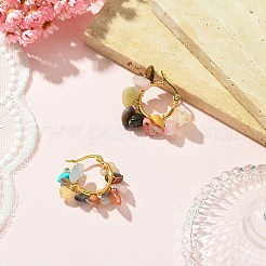 天然石チップ編みフープピアス  304ステンレススチールワイヤーラップジュエリー、女性用チップ編みフープピアス  女性用304ステンレススチールワイヤーラップジュエリー  25~27x28~33x7~9mm  ピン：0.6mm&nbsp;EJEW-JE04940-10