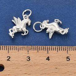 翼を持つスターリングシルバーの馬のチャーム925個  丸カンとスタンプ925個付き  銀  11.5x13x6mm  穴：3.5mm&nbsp;STER-P071-11S
