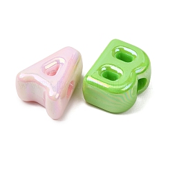 UVメッキ不透明アクリルヨーロピアンビーズ  大穴ビーズ  虹色の  文字L  ミックスカラー  22~23x12~27x12mm  穴：6mm&nbsp;AC-CBA7F73-01