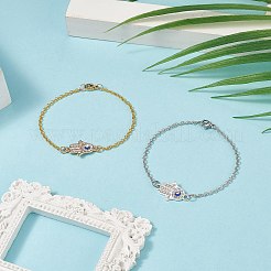 2 個 2 カラークリスタルラインストーンハムサハンドナザールボンジュウリンクブレスレット  女性のための合金ジュエリー  プラチナ·ゴールデン  7-1/2インチ（19cm）  1pc /カラー&nbsp;BJEW-JB09161