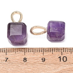 天然石アメジストペンダント  金色の真鍮製ペンダントバチカンが付いた、ファセットカットのキューブ型チャーム  19~20x9.5~10.5x9.5~10.5mm  穴：6.5x4mm&nbsp;GG-CBAE2A3-01G-01