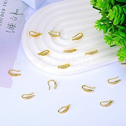 真鍮マイクロパヴェクリアキュービックジルコニアピアスフック10組  耳ワイヤー  カン付き  葉  ゴールドカラー  15x3mm  穴：1mm  ピン：0.8mm&nbsp;ZIRC-SZ0005-19B