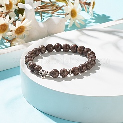 Natural Snowflake Obsidian Stretch Bracelet with Alloy Beads&nbsp;BJEW-JB08017-03