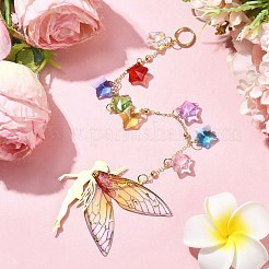 Brass & Transparent Epoxy Resin Fairy Pendant Decoration&nbsp;HJEW-JM02635-02