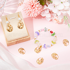 304ステンレススチールペンダント10個  花とオーバル  18KGP本金メッキ  23.5x17x3mm  穴：1.5mm&nbsp;STAS-BBC0003-46
