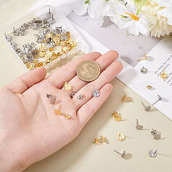 60Pcs 2 Colors 201 Stainless Steel Flat Round Stud Earring Findings&nbsp;STAS-UN0060-68
