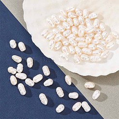 3連天然淡水養殖真珠ビーズ連  母の日ギフトのアイデア  米のビーズ  ベージュ  5.6~7x4~5mm  穴：0.8mm  約27個/連  7.1インチ（18cm）&nbsp;PEAR-NB0002-25