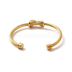 Ion Plating(IP) 304 Stainless Steel Infinity Beaded Twist Rope Open Cuff Bangle for Women&nbsp;BJEW-P283-08G