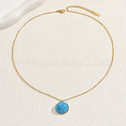 Bohemian Style Stainless Steel Turquoise Chain Necklace for Women&nbsp;OW9436