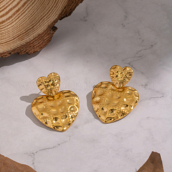 Textured Heart 304 Stainless Steel Dangle Stud Earrings&nbsp;WF7533