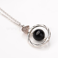 Natural Black Agate(Dyed & Heated) Pendant Necklaces&nbsp;NJEW-JN01610-04