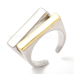 Rack Plating Two Tone Brass Rectangle Open Cuff Ring for Women&nbsp;RJEW-A016-02P