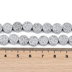 電気めっき合成非磁性ヘマタイト ビーズ 連売り  フラットラウンド  プラチナメッキ  8x3.5mm  穴：0.6mm  約49個/連  15.87''（40.3センチメートル）&nbsp;G-H072-F01-01B