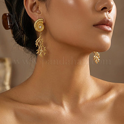 Alloy & Imitation Pearl Shell Shape with Coral Stud Earrings for Women&nbsp;WG4E17D-01