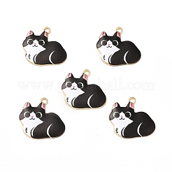 合金エナメルチャーム  カドミウムフリー＆ニッケルフリー＆鉛フリー  ゴールドカラー  猫のチャーム  ブラック  22x24x2mm  穴：1.8mm&nbsp;ENAM-M046-11G-A