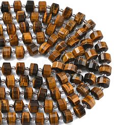 天然石タイガーアイビーズ連売り  多面カット  ディスク  ヒシビーズ  シードビーズで  11~12x8~9mm  穴：0.7~0.8mm  約32~33本/連15.16''~15.39''（38.5~39.1cm）&nbsp;G-G453-G04-7x12mm