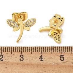 真鍮マイクロペーブクリアキュービックジルコニアスタッドピアス  長持ちメッキ  18KGP本金メッキ  トンボ  12x14.5mm&nbsp;EJEW-D305-20G-01