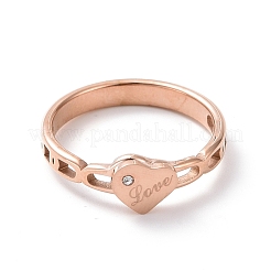 Crystal Rhinestone Heart with Word Love Finger Ring&nbsp;RJEW-D120-06RG
