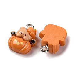 ハロウィーンのテーマの不透明樹脂ペンダント  プラチナメッキ鉄ループ付き  カボチャ  16.5x13.5x6mm  穴：2mm&nbsp;RESI-D075-02E