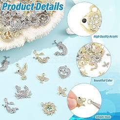 32pcs8スタイルアロイラインストーンペンダント  混合図形  鉛フリー＆カドミウムフリー  ライトゴールド  13.5~24x14~22x2~3mm  穴：1.6~2mm  4個/スタイル&nbsp;FIND-YW0011-53KCG