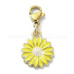 合金エナメルペンダントデコレーション  ステンレススチールカニカン付き  花  ゴールドカラー  27.5mm&nbsp;HJEW-JM01213-01