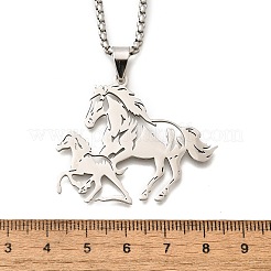 201ステンレススチールレーザーカットダブルホースペンダントベネチアンチェーンネックレスレディースメンズ  ステンレス鋼色  23.03インチ（58.5cm）&nbsp;NJEW-E156-03P