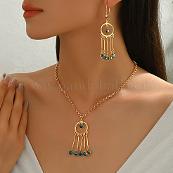 Bohemian Vintage Iron Resin Evil Eye Tassels Pendant Necklaces & Earrings Sets for Women&nbsp;XC5526
