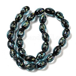 手作りの二色性箔ガラスビーズ連売り  オーバル  ミディアムアクアマリン  10x14mm  穴：1.6mm  約28個/連  15.35''（39センチメートル）&nbsp;DICH-U001-12H