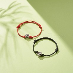 2色合金ツリーオブライフビーズコードブレスレットセット2個。  女性のための調節可能なブレスレット  ブラック＆レッド  内径：1-5/8~3-1/4インチ（4.2~8.2cm）  1pc /カラー&nbsp;BJEW-JB08113-01
