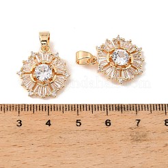 真鍮と透明キュービックジルコニアのペンダント  花のチャーム  18KGP本金メッキ  20x18.5x5mm  穴：5.5x4mm&nbsp;KK-G558-06G