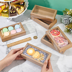 透明なプラスチックカバー付きの折りたたみ式紙引き出しボックス  ギフト包装ケース  長方形  バリーウッド  16x9x3.2cm&nbsp;CON-WH0095-68A-01